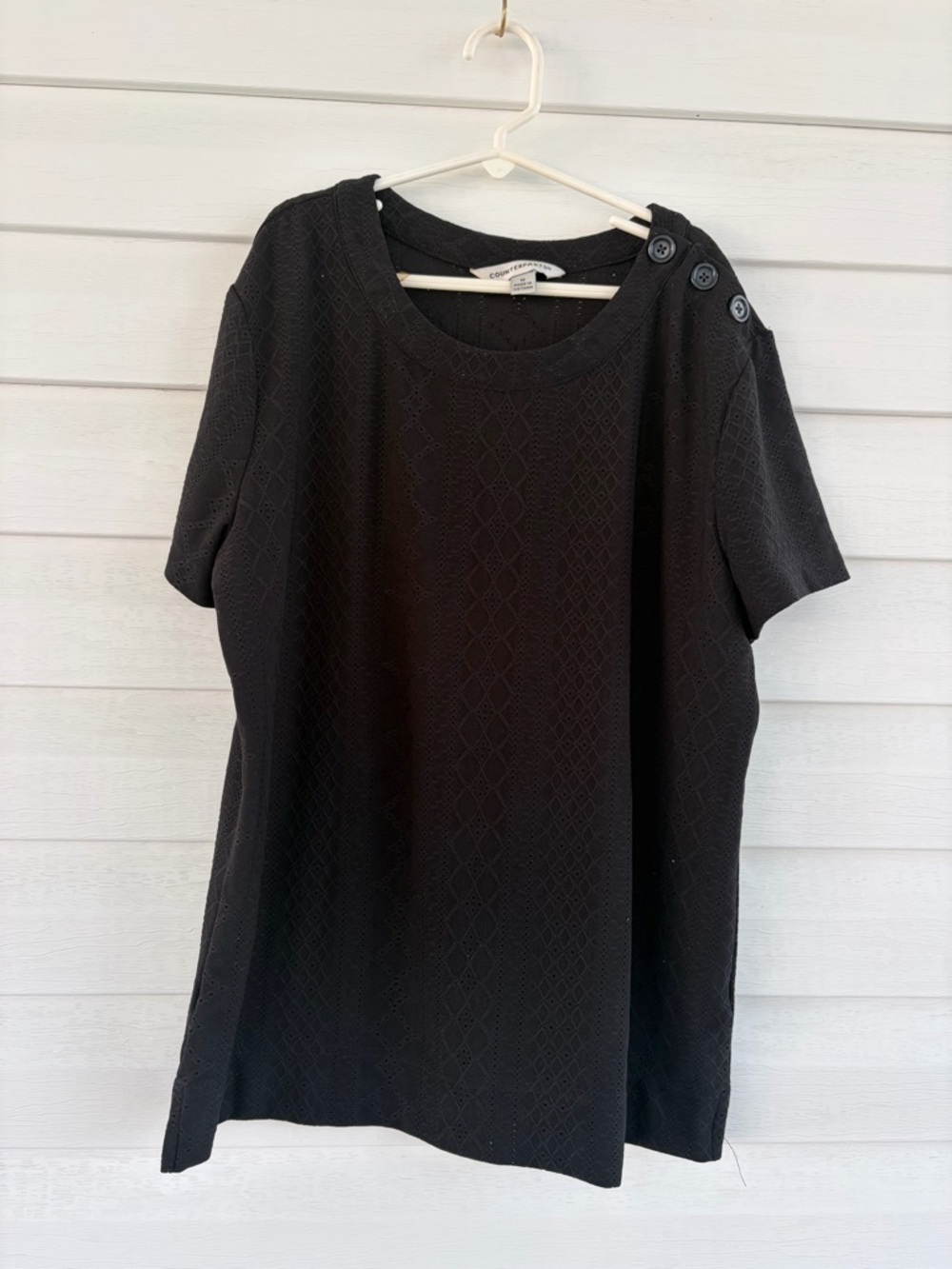 Counterparts Black Short-Sleeve Scoop Neck Top with Shoulder Buttons